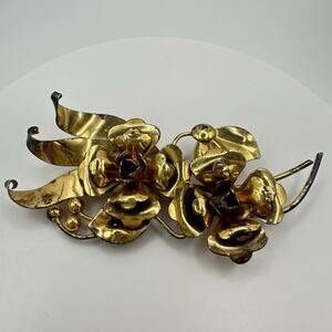 Harry Iskin 1940s vintage sterling silver gold vermeil floral flowers brooch pin